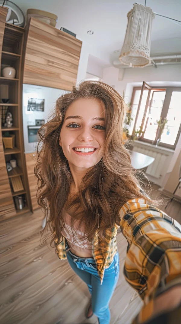 Girl in living room having a video chat